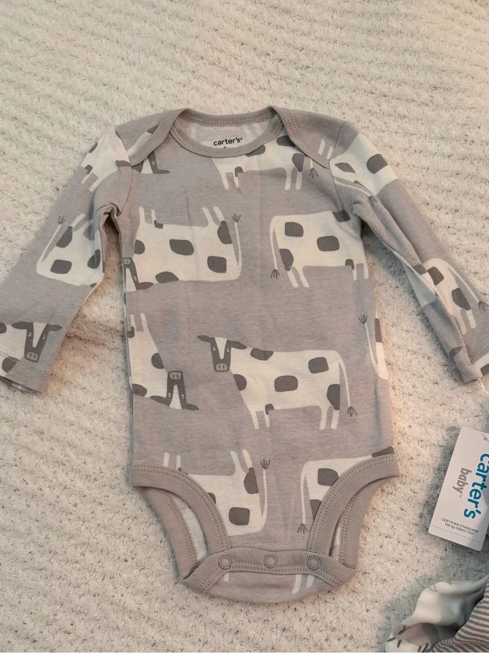 Carter's Gray & White 4-Pack Long-Sleeve Bodysuits size 6 mo